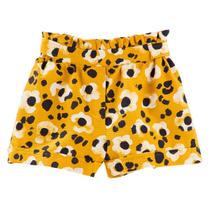 Short Fábula Flor Onça Mostarda Acinturado Verão