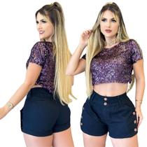 Short Feminino 8 Botões Preto Short Feminino 8 Botões Preto
