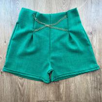 Short Feminino Adulto Alfaiataria com Correntes em Linho de Alta Qualidade Duna