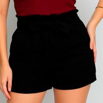 Short Feminino Alfaiataria Cintura Alta Com Cinto Verão Leve Elegante