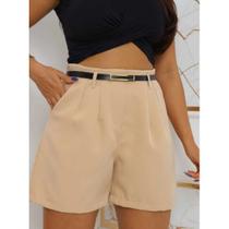 Short Feminino Alfaiataria Plus Size Com Cinto E Bolsos 1124