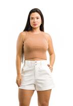 Short Feminino Alfaiataria Tecido Premium Off White Sem Elastano