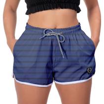 Short Feminino Azul Casual Praia Listrado Verão Academia