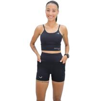 Short Feminino C/ Bolso Para Corrida, Caminhada Academia Feminino Compresão Indrills Wear Preto