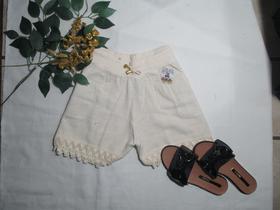 Short feminino cintura alta algodão cru linho dois bolsos