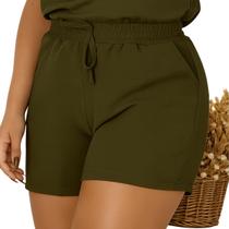Short Feminino Cintura Alta Duna Plus Size Tendencia Verão Com 2 Bolsos Funcionais Cós Alto Saida De Banho Praia Viagem de Ferias Tamanho 42 ao 52 G1