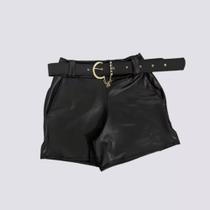 Short Feminino Cirrê Plus Size Com Cinto Removível - Preto Short Feminino Cirrê Plus Size Com Cinto Removível - Preto