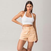 Short Feminino Clochard Sarja Botões Cintura Média Disparate