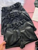 Short Feminino Couro material sintético Cinto De Cordão Amarração Social