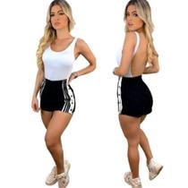 Short Feminino Curto Aberto Lateral Listras Moda Blogger