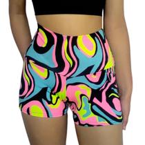 Short Feminino Curto Justo Cós Cintura Alta Estampas Sortidas Suplex PP ao Plus Size