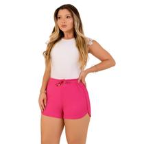 Short Feminino de Malha Canelada Rosa Ajustável