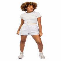 Short feminino de sarja, barra dobrada, confortável e estilo casual cintura elástica Cor:BrancoTamanho:38