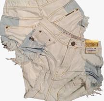 Short Feminino Degrant Jeans Claro Cós Alto Lateral Two Tone