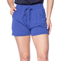 Short Feminino Desayner em Moletom com Cordão Azul