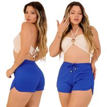 Short Feminino em Malha Canelada Cintura Alta Cós Ajustável