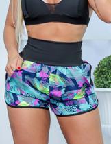 Short Feminino Esportivo em Suplex Estampado Detalhe Lateral e Bolsos