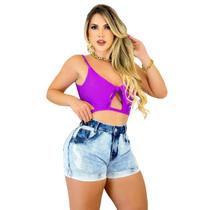 Short Feminino Jeans Barra Dobrada Lavagem Clara