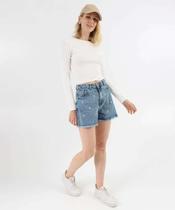 Short Feminino Jeans Bordado Margarida Bolsos Azul-23056