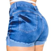 Short Feminino Jeans Curto Jeans Rasgado Bermuda Feminina Cintura Alta sem Lycra