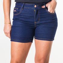 Short Feminino Jeans Escuro Meia Coxa Elastano Cintura Alta