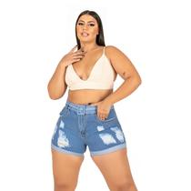 Short Feminino Jeans Plus Size Claro Com Cinto E Barra Feita