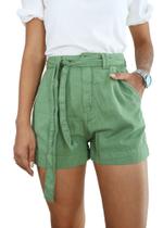 Short feminino linho com cinto na cor verde no tamanho 36