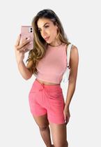 Short Feminino Linho Viscose Alfanhate Moda Alfaiataria Luxo