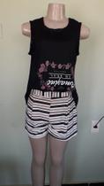 Short feminino listrado - Bege e preto - Tamanho 44