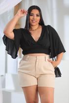 Short Feminino Plus Size Alfaiataria Com Botões forrados Shorts Social Tendência Estilo Blogueira