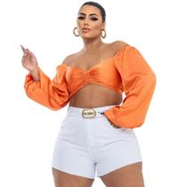 Short Feminino Plus Size Branco Com Cinto Barra Desfiada