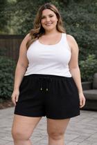 Short Feminino Plus Size Canelado Cordão Elástico Na Cintura Alta Roupas Da Moda Feminina