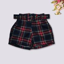 Short Feminino Plus Size Estampado Xadrez Cinto Alfaiataria 0285