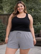 Short Feminino Plus Size Malha Canelado Elástico Na Cintura Alta Saída De Praia Bermuda Soltinha