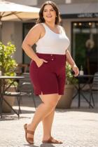 Short Feminino Plus Size Malha Crepe Colmeia Enfeite Cinto Botão Elasticidade Zero Transparência Short Feminino Plus Size Malha Crepe Colmeia Enfeite Cinto Botão Elasticidade Zero Transparência