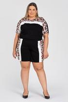 Short Feminino Plus Size Malha Viscose Elastico Cós Detalhe Suede - Serena