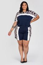 Short Feminino Plus Size Malha Viscose Elastico Cós Detalhe Suede - Serena