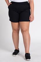 Short Feminino Plus Size Ribana Canelada Bolsos Frente - Shimy