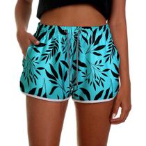 Short Feminino Praia Verão Folhas Verde Água e Preto