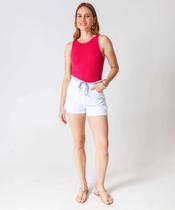 Short Feminino Sarja Cordão Cintura Alta Branco-01041 Short Feminino Sarja Cordão Cintura Alta Branco-01041