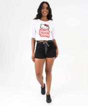 Short Feminino Sarja Cordão Cintura Alta Preto-01035