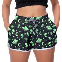 Short Feminino Space Preto Casual Praia Verão Academia