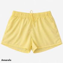 Short Feminino Tactel Verão Soltinho Praia Bolsos Frente Cor:AmareloTamanho:38