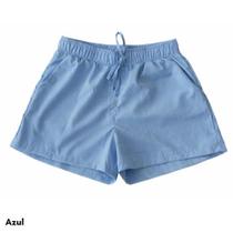 Short Feminino Tactel Verão Soltinho Praia Bolsos Frente Cor:AzulTamanho:40