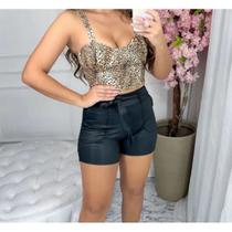 Short feminino tecido cirre com cinto amarração bolso quadrado blogueira