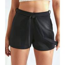 Short feminino tecido crepe laço casual