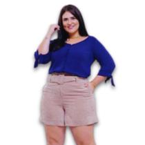 Short Feminino Veludo Cotele e Cinto Fivela Forrado Plus Size