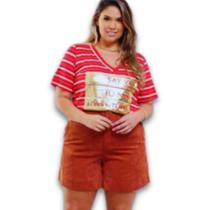 Short Feminino Veludo Cotele e Cinto Fivela Forrado Plus Size