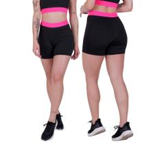 Short Fitness Cintura Alta Shortinho Black Neon Academia