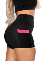 Short Fitness com Bolso Rosa Cintura Alta Academia Preto